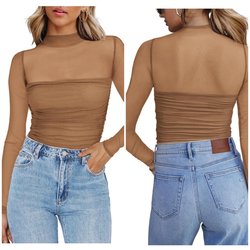 Sheer Tan Long Sleeve Bodysuit